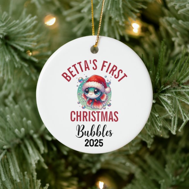 Betta Fish Första Julen 2025 Keramisk Ornament (Träd)