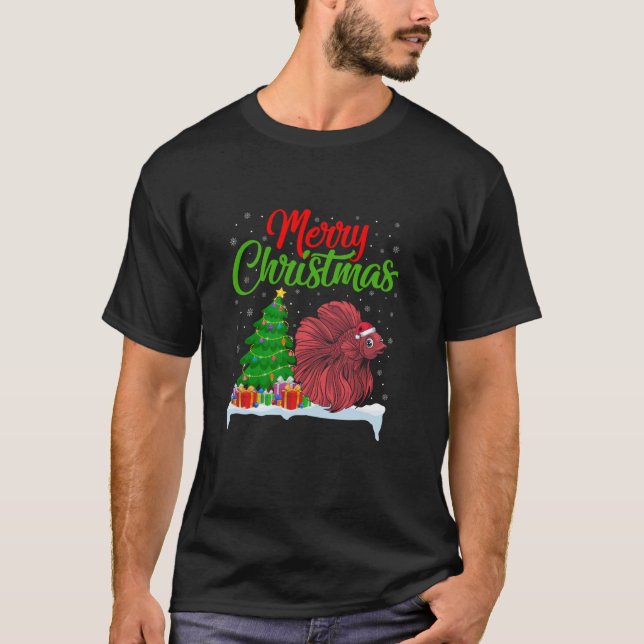 Betta Fish Julgran Ljus Funny Julafton Betta T Shirt (Framsida)