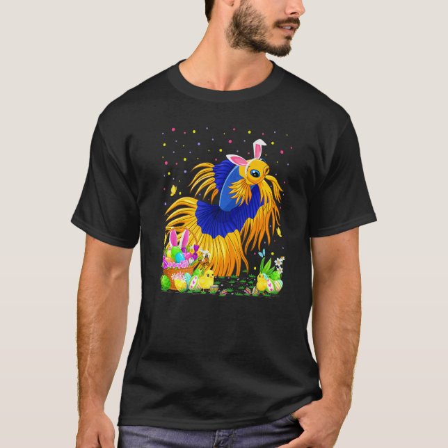 Betta Fish Påskäggjakt Kanin Betta Påsk Söndag T Shirt (Framsida)