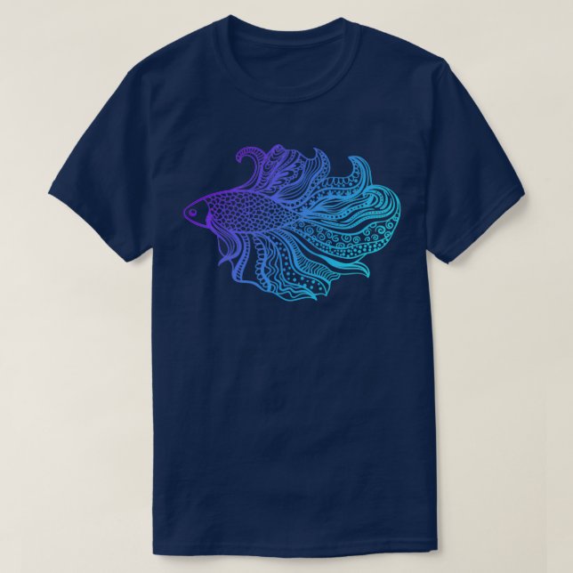 Betta Fish PurpleCyan T Shirt (Design framsida)