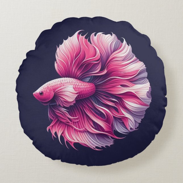 Betta Fish Rosa and Lila Round Pillow Rund Kudde (Framsidan)