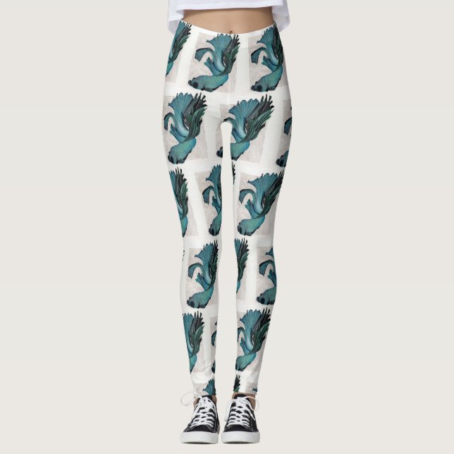 Betta Fish Teal Grönt Art Biet Workout Leggings (Framsida)