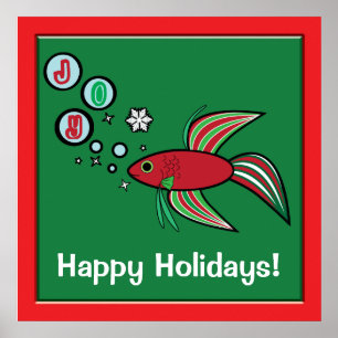 Betta Fish vid jul Bubbles of Joy Poster