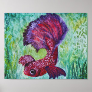 Betta fish water color contemporany art poster