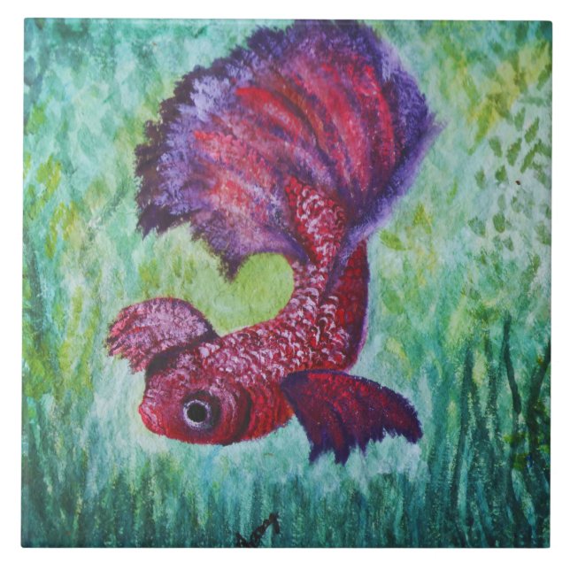 Betta fish watercolor contemporany art kakelplatta (Framsidan)
