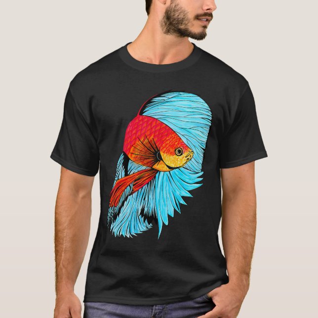 Betta Fisk Konst - Orange och Blå T Shirt (Framsida)