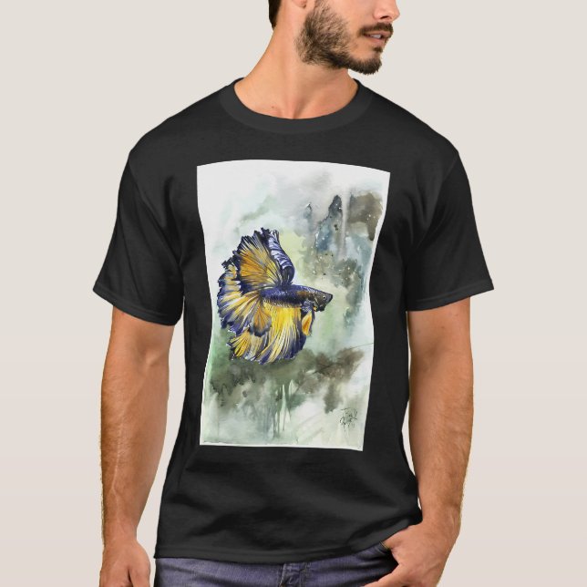 Betta fisk teckning med grön bakgrund t shirt (Framsida)