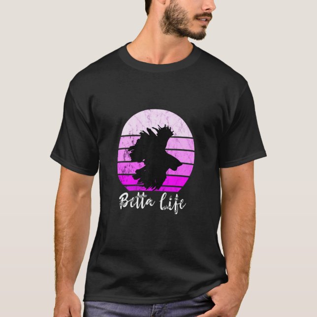 Betta Life Siamese Fighting Fish Retro Sunset Sple T Shirt (Framsida)
