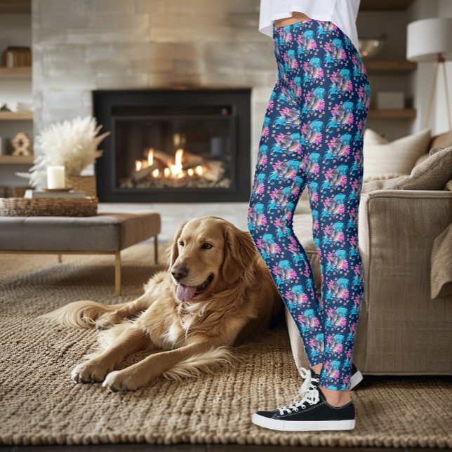 Betta Siamesisk Kampfisk Lotusvågor Blå Leggings (Skapare uppladdad)
