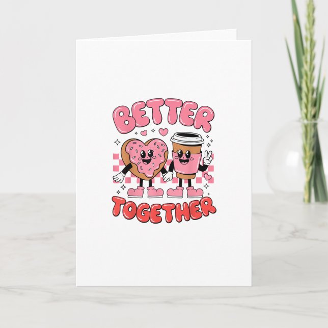 Better Together Coffee Donut Retro Groovy Style  Kort (Framsida)