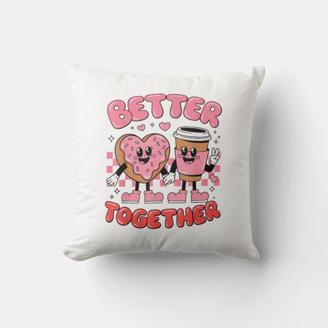 Better Together Coffee Donut Retro Groovy Style  Kudde (Framsida)