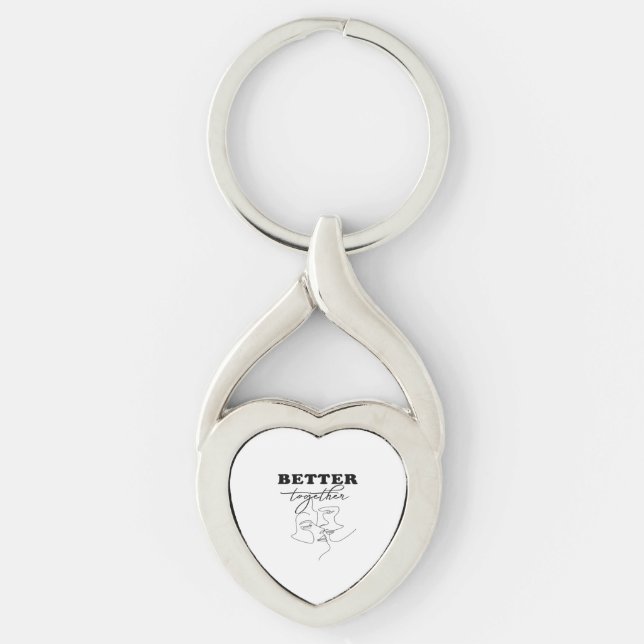 Better Together Kissing Romantic Design  Twisted Heart Silverfärgad Nyckelring (Framsidan)