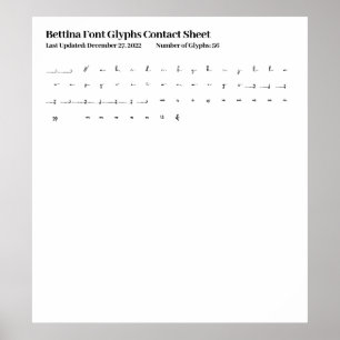 Bettina Font Glyphs Kontakta Lakan Poster