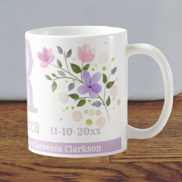 Betydande födelsedagsnamn & Initial blomdesign Kaffemugg