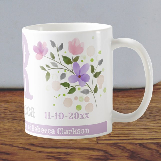 Betydande födelsedagsnamn & Initial blomdesign Kaffemugg (Skapare uppladdad)