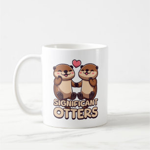Betydande otters! Cute Par Otter Pun Tecknad Kaffemugg