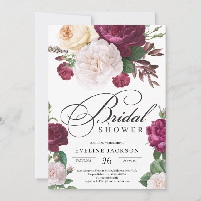 Betydlig boho röd maronburgul möhippa inbjudningar (Framsida)