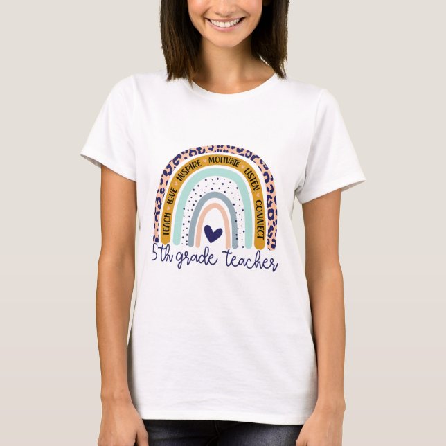 Betygslärare Regnbåge Leopardtryck Femte klass Lär T Shirt (Framsida)