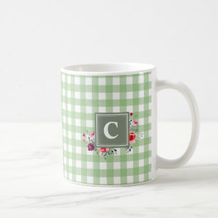 Beuatiful klassisk grön tartan initial blommigt kaffemugg