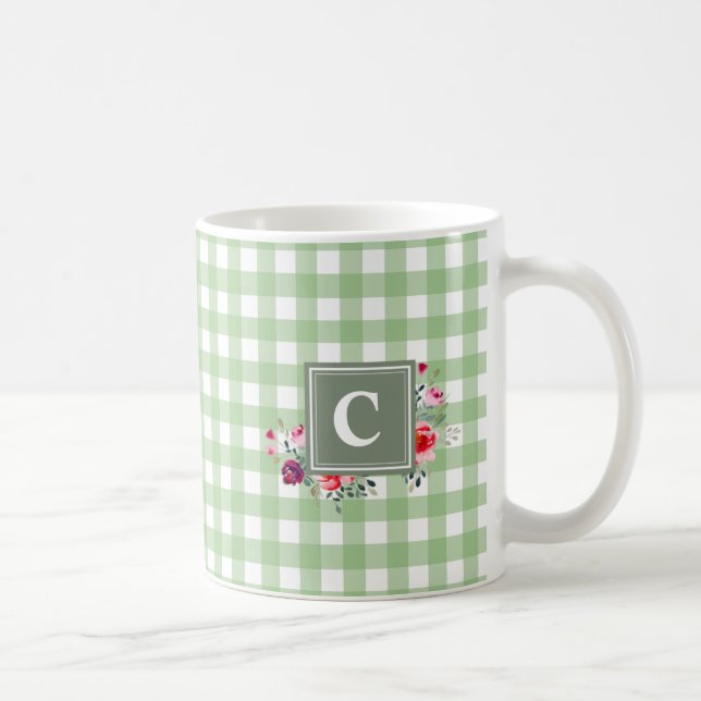 Beuatiful klassisk grön tartan initial blommigt kaffemugg (Höger)