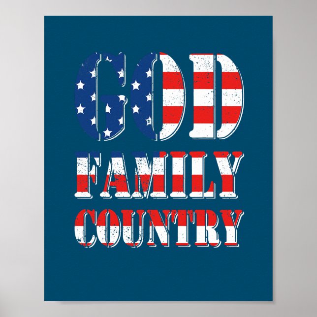 Beud American Flagga God Family Land Poster (Framsidan)