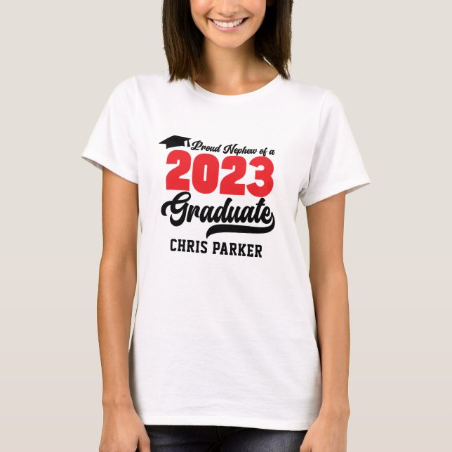 Beudd Nephew med 2023 Student Red Bold Script T Shirt (Framsida)