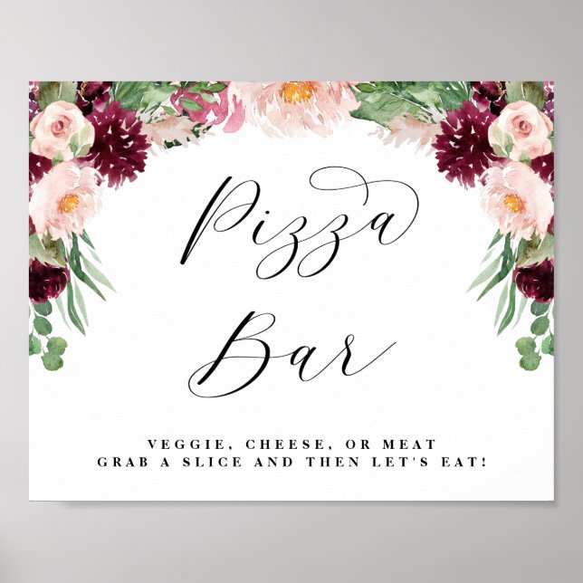Beundra Blommig Pizzabuffé Manus Weddingtecken Poster (Framsidan)