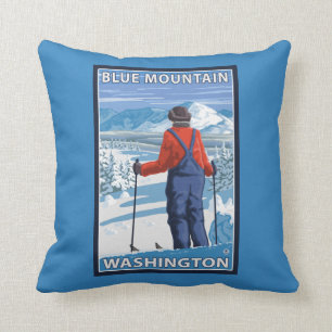 Beundra för Skier - blåttberg, Washington Kudde