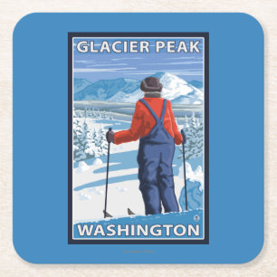 Beundra för Skier - maximal glaciär, Washington Underlägg Papper Kvadrat