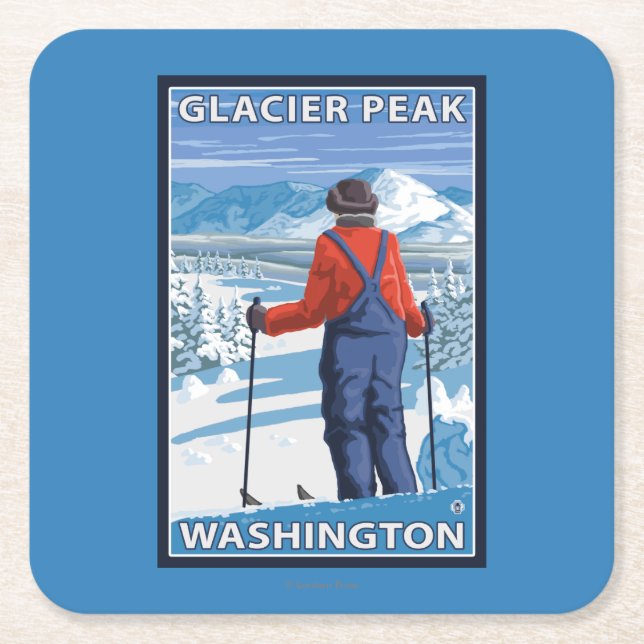 Beundra för Skier - maximal glaciär, Washington Underlägg Papper Kvadrat (Framsidan)