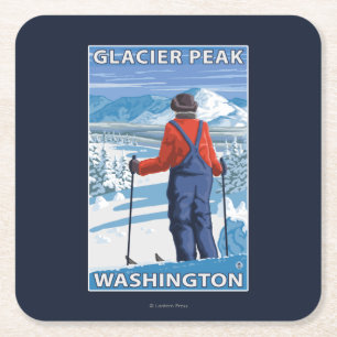 Beundra för Skier - maximal glaciär, Washington Underlägg Papper Kvadrat