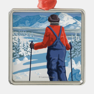 Beundra för Skier - Stevens passerar, Washington Julgransprydnad Metall