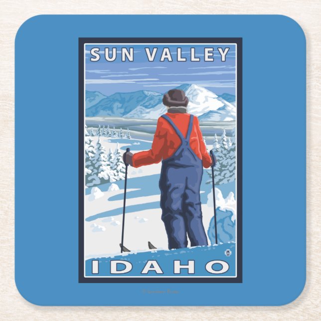 Beundra för Skier - Sun Valley, Idaho Underlägg Papper Kvadrat (Framsidan)