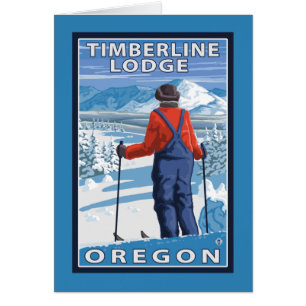 Beundra för Skier - Timberlineloge, Oregon Hälsningskort