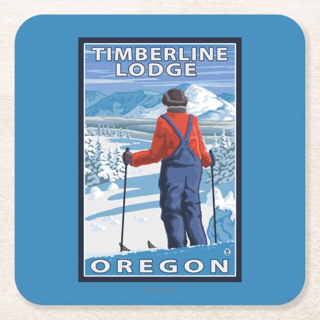Beundra för Skier - Timberlineloge, Oregon Underlägg Papper Kvadrat (Framsidan)
