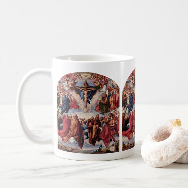 Beundran av Treenigheten av Albrecht Durer, 1511 Kaffemugg (Med munk)