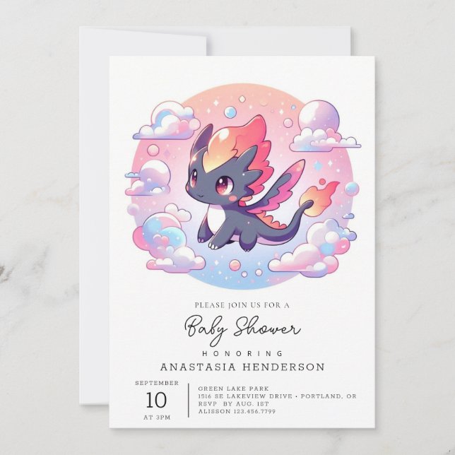 Beundransvärd babystövel för Fairytale Dragon Baby Inbjudningar (Framsida)
