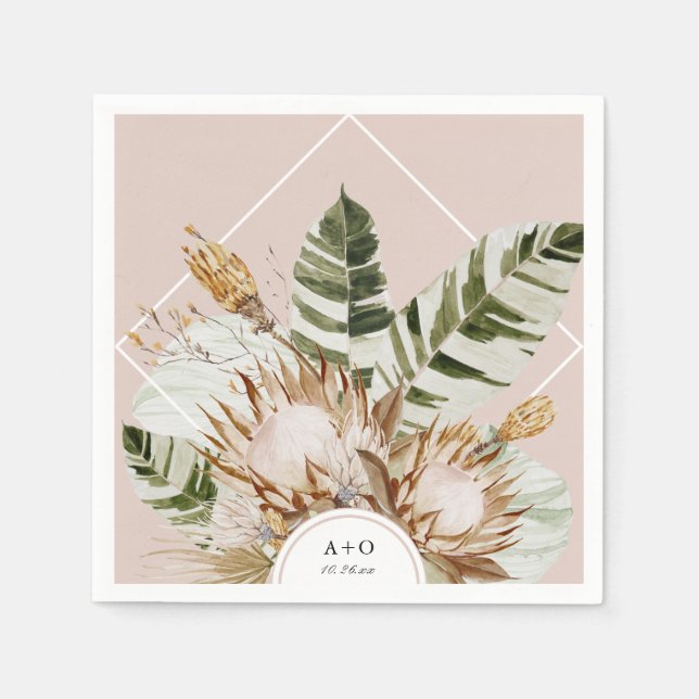 Bevacker Boho Botanical Geometric Ram Bröllop Pappersservett (Framsidan)