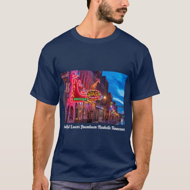 Bevacker Lower Downtown Nashville Tennessee T Shirt (Framsida)