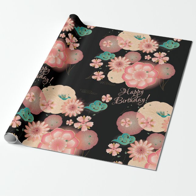 Bevacker Vår Peach Garden Decorative Birthday Presentpapper (Utrullad)