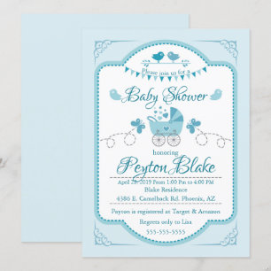 Bevackert Blue Buggy Baby Shower Inbjudan