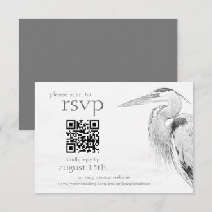 Bevackert Blue Heron Bird Sketch Bröllop QR-kod OSA Kort