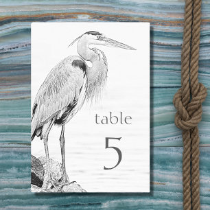 Bevackert Blue Heron Vatten Bird Sketch Bröllop Bordsnummer