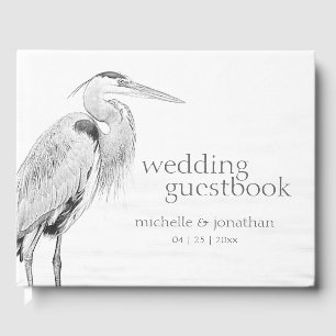 Bevackert Blue Heron Vatten Bird Sketch Bröllop Gästböcker
