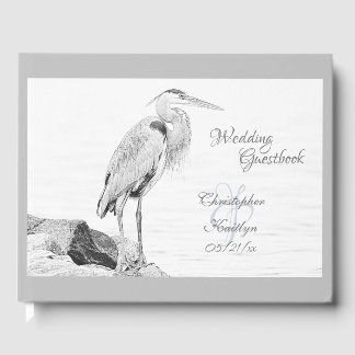 Bevackert Blue Heron Vatten Bird Sketch Bröllop Gästböcker
