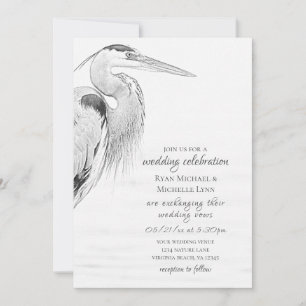 Bevackert Blue Heron Vatten Bird Sketch Bröllop Inbjudningar