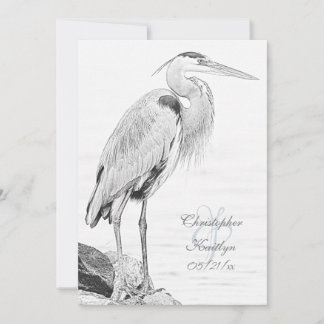 Bevackert Blue Heron Vatten Bird Sketch Bröllop Inbjudningar