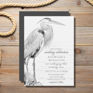 Bevackert Blue Heron Vatten Bird Sketch Bröllop Inbjudningar