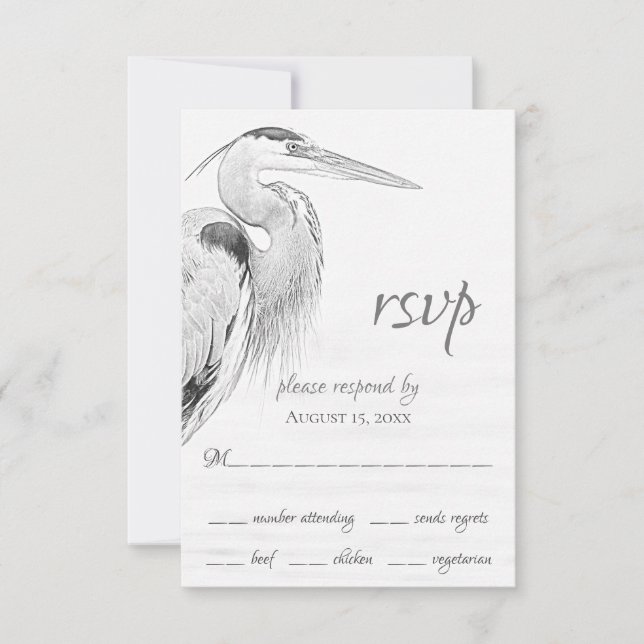 Bevackert Blue Heron Vatten Bird Sketch Bröllop OSA Kort (Framsida)