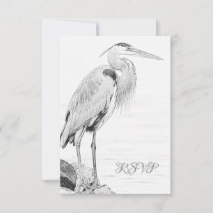 Bevackert Blue Heron Vatten Bird Sketch Bröllop OSA Kort